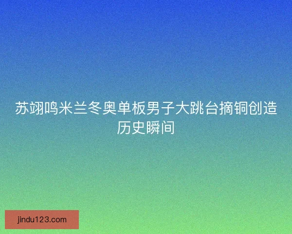 苏翊鸣米兰冬奥单板男子大跳台摘铜创造历史瞬间